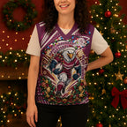 Personalized Manly Warringah Sea Eagles Rugby Christmas Knitted V-Neck Vest Holiday Mascot Graphic Art Festive Lights Bow