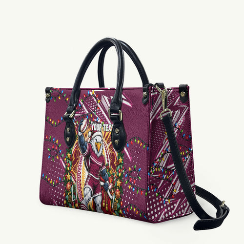 Personalized Manly Warringah Sea Eagles Rugby Christmas Leather Bag Holiday Mascot Graphic Art Festive Lights Bow