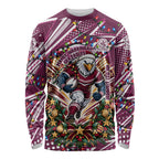 Personalized Manly Warringah Sea Eagles Rugby Christmas Long Sleeve Shirt Holiday Mascot Graphic Art Festive Lights Bow