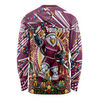 Personalized Manly Warringah Sea Eagles Rugby Christmas Long Sleeve Shirt Holiday Mascot Graphic Art Festive Lights Bow