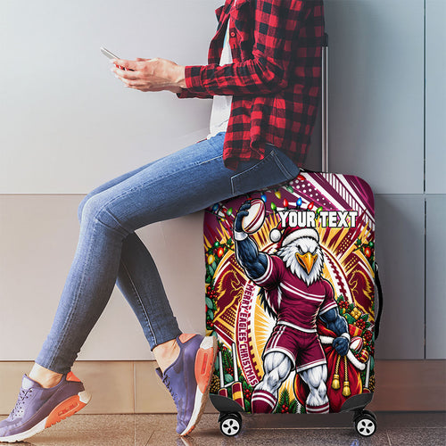 Personalized Manly Warringah Sea Eagles Rugby Christmas Luggage Cover Holiday Mascot Graphic Art Festive Lights Bow