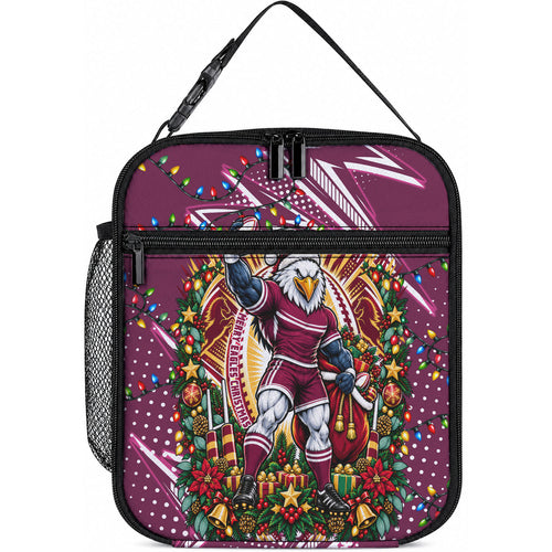 Personalized Manly Warringah Sea Eagles Rugby Christmas Lunch Bag Holiday Mascot Graphic Art Festive Lights Bow