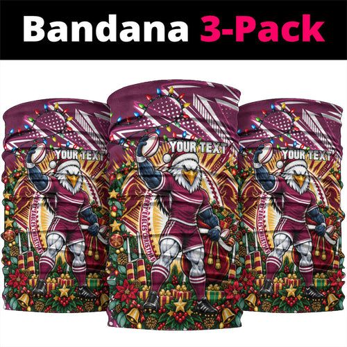 Personalized Manly Warringah Sea Eagles Rugby Christmas Neck Gaiter Holiday Mascot Graphic Art Festive Lights Bow