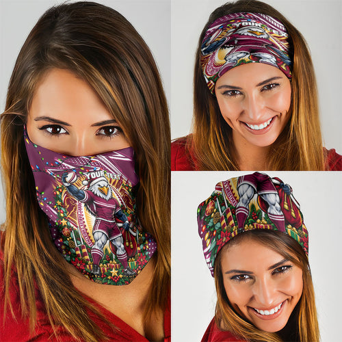 Personalized Manly Warringah Sea Eagles Rugby Christmas Neck Gaiter Holiday Mascot Graphic Art Festive Lights Bow