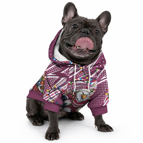 Personalized Manly Warringah Sea Eagles Rugby Christmas Pet Hoodie Holiday Mascot Graphic Art Festive Lights Bow