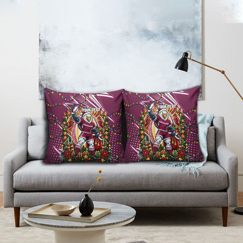 Personalized Manly Warringah Sea Eagles Rugby Christmas Pillow Cover Holiday Mascot Graphic Art Festive Lights Bow