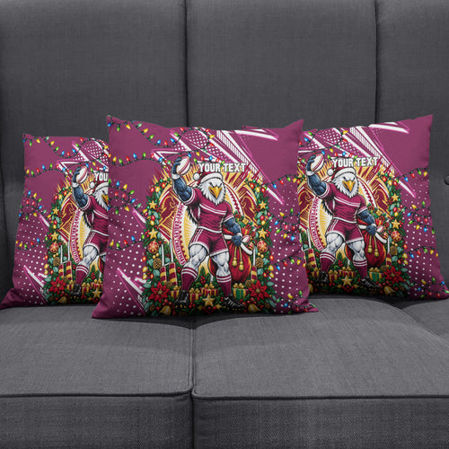 Personalized Manly Warringah Sea Eagles Rugby Christmas Pillow Cover Holiday Mascot Graphic Art Festive Lights Bow