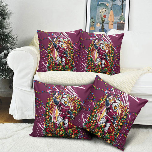Personalized Manly Warringah Sea Eagles Rugby Christmas Pillow Cover Holiday Mascot Graphic Art Festive Lights Bow