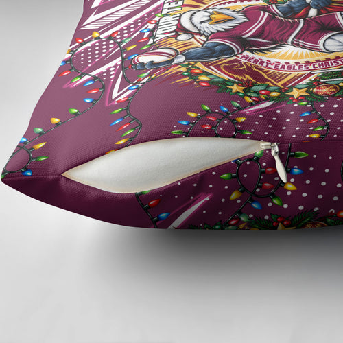 Personalized Manly Warringah Sea Eagles Rugby Christmas Pillow Cover Holiday Mascot Graphic Art Festive Lights Bow
