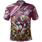 Personalized Manly Warringah Sea Eagles Rugby Christmas Polo Shirt Holiday Mascot Graphic Art Festive Lights Bow
