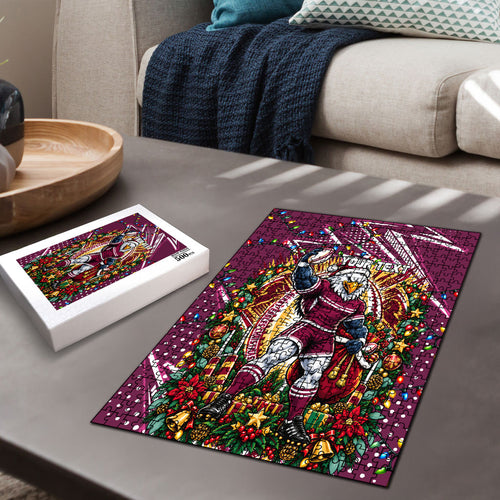 Personalized Manly Warringah Sea Eagles Rugby Christmas Puzzle Holiday Mascot Graphic Art Festive Lights Bow
