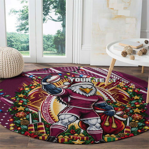 Personalized Manly Warringah Sea Eagles Rugby Christmas Round Carpet Holiday Mascot Graphic Art Festive Lights Bow