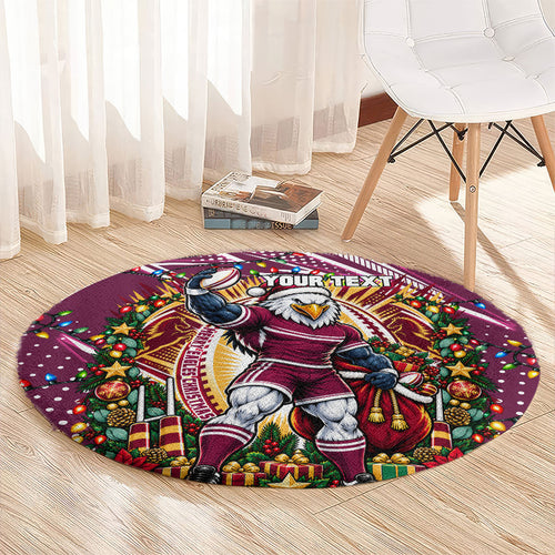 Personalized Manly Warringah Sea Eagles Rugby Christmas Round Carpet Holiday Mascot Graphic Art Festive Lights Bow