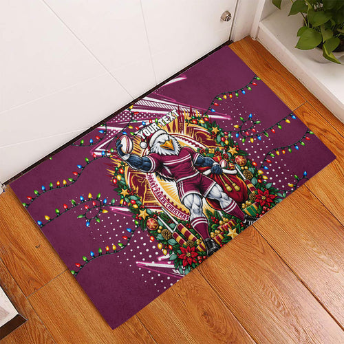 Personalized Manly Warringah Sea Eagles Rugby Christmas Rubber Doormat Holiday Mascot Graphic Art Festive Lights Bow