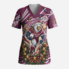 Personalized Manly Warringah Sea Eagles Rugby Christmas Scrub Top Holiday Mascot Graphic Art Festive Lights Bow
