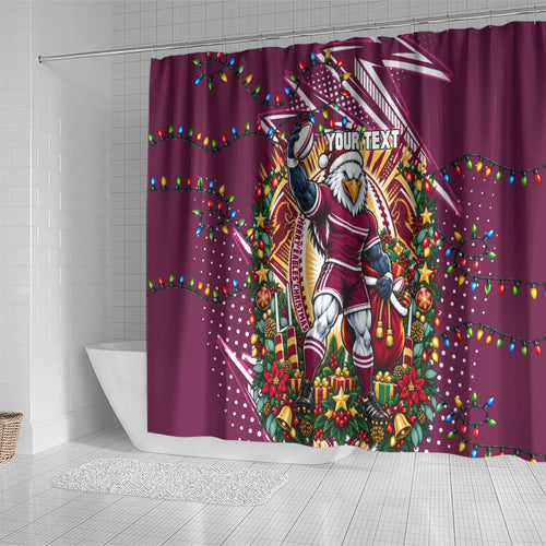 Personalized Manly Warringah Sea Eagles Rugby Christmas Shower Curtain Holiday Mascot Graphic Art Festive Lights Bow