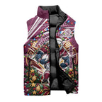 Personalized Manly Warringah Sea Eagles Rugby Christmas Sleeveless Puffer Jacket Holiday Mascot Graphic Art Festive Lights Bow