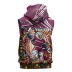 Personalized Manly Warringah Sea Eagles Rugby Christmas Sleeveless Zip Hoodie Holiday Mascot Graphic Art Festive Lights Bow