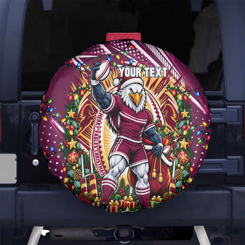 Personalized Manly Warringah Sea Eagles Rugby Christmas Spare Tire Cover Holiday Mascot Graphic Art Festive Lights Bow
