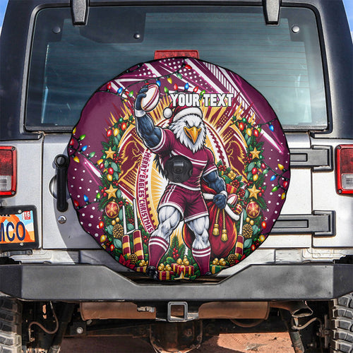 Personalized Manly Warringah Sea Eagles Rugby Christmas Spare Tire Cover Holiday Mascot Graphic Art Festive Lights Bow