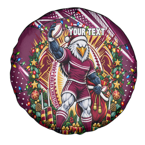 Personalized Manly Warringah Sea Eagles Rugby Christmas Spare Tire Cover Holiday Mascot Graphic Art Festive Lights Bow