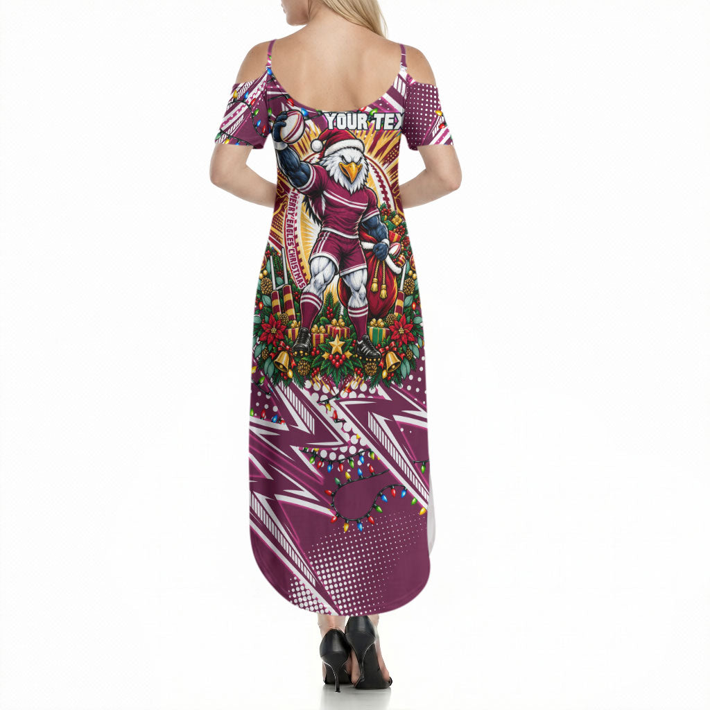 Personalized Manly Warringah Sea Eagles Rugby Christmas Summer Maxi Dress Holiday Mascot Graphic Art Festive Lights Bow