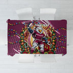 Personalized Manly Warringah Sea Eagles Rugby Christmas Tablecloth Holiday Mascot Graphic Art Festive Lights Bow