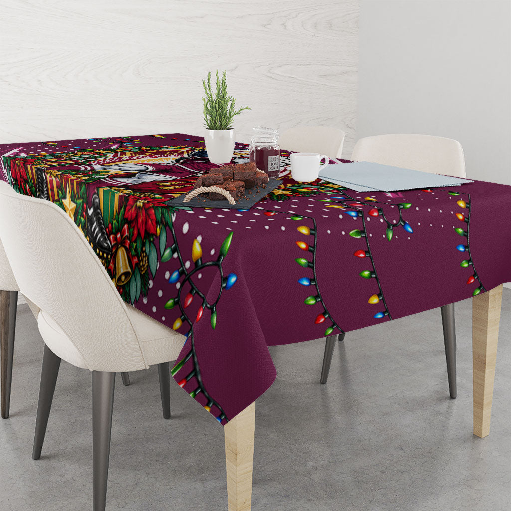 Personalized Manly Warringah Sea Eagles Rugby Christmas Tablecloth Holiday Mascot Graphic Art Festive Lights Bow