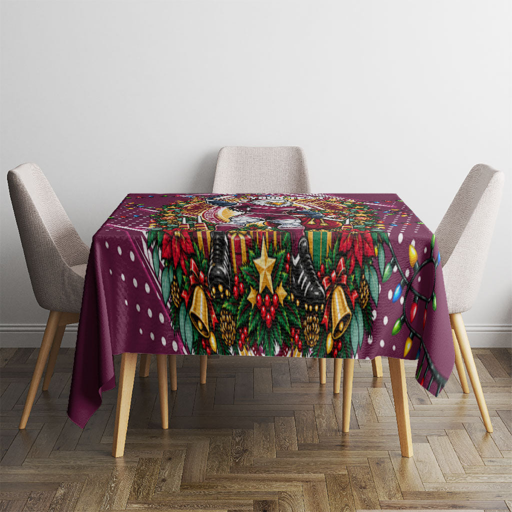 Personalized Manly Warringah Sea Eagles Rugby Christmas Tablecloth Holiday Mascot Graphic Art Festive Lights Bow