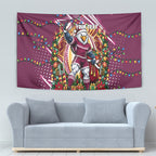 Personalized Manly Warringah Sea Eagles Rugby Christmas Tapestry Holiday Mascot Graphic Art Festive Lights Bow