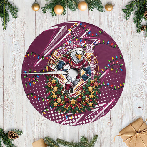 Manly Warringah Sea Eagles Rugby Christmas Tree Skirt Holiday Mascot Graphic Art Festive Lights Bow