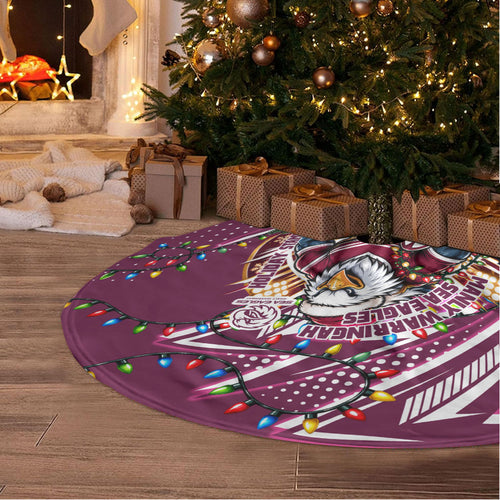 Manly Warringah Sea Eagles Rugby Christmas Tree Skirt Holiday Mascot Graphic Art Festive Lights Bow