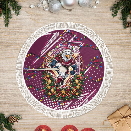 Manly Warringah Sea Eagles Rugby Christmas Tree Skirt Holiday Mascot Graphic Art Festive Lights Bow