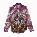 Personalized Manly Warringah Sea Eagles Rugby Christmas Women Casual Shirt Holiday Mascot Graphic Art Festive Lights Bow