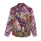 Personalized Manly Warringah Sea Eagles Rugby Christmas Women Casual Shirt Holiday Mascot Graphic Art Festive Lights Bow