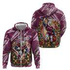 Personalized Manly Warringah Sea Eagles Rugby Christmas Zip Hoodie Holiday Mascot Graphic Art Festive Lights Bow