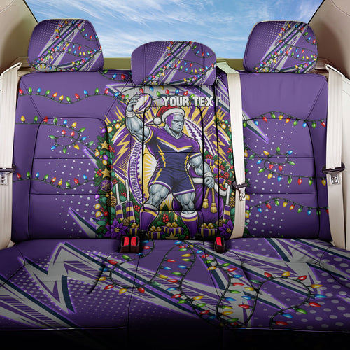 Personalized Melbourne Storm Rugby Christmas Back Car Seat Cover Holiday Mascot Graphic Art Festive Lights Bow