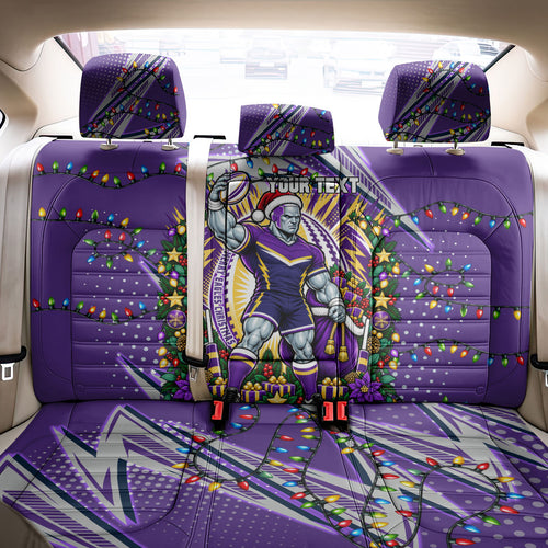 Personalized Melbourne Storm Rugby Christmas Back Car Seat Cover Holiday Mascot Graphic Art Festive Lights Bow