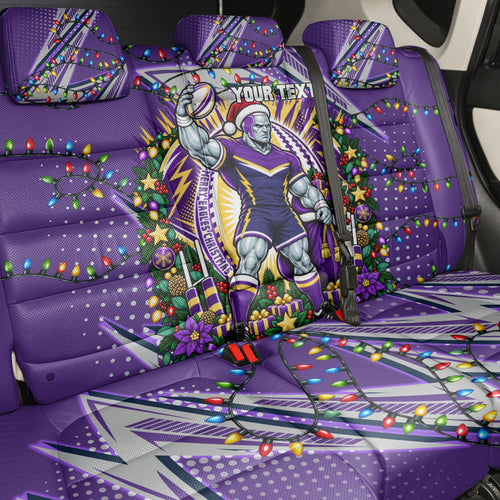 Personalized Melbourne Storm Rugby Christmas Back Car Seat Cover Holiday Mascot Graphic Art Festive Lights Bow