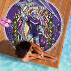 Personalized Melbourne Storm Rugby Christmas Beach Blanket Holiday Mascot Graphic Art Festive Lights Bow
