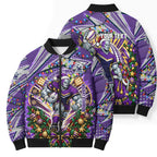 Personalized Melbourne Storm Rugby Christmas Bomber Puffer Jacket Holiday Mascot Graphic Art Festive Lights Bow