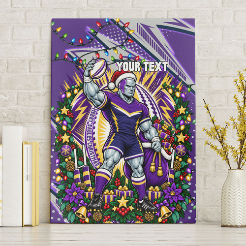 Personalized Melbourne Storm Rugby Christmas Canvas Wall Art Holiday Mascot Graphic Art Festive Lights Bow