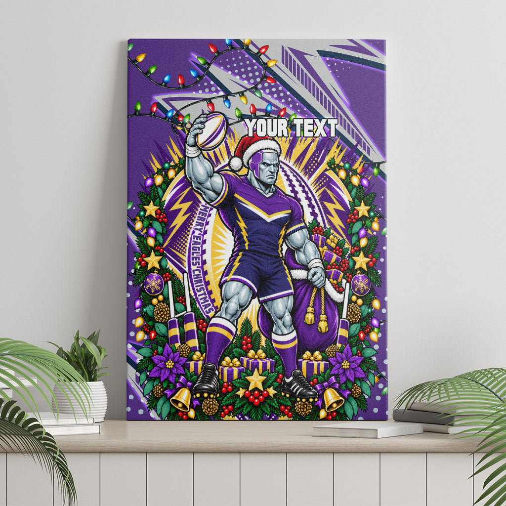 Personalized Melbourne Storm Rugby Christmas Canvas Wall Art Holiday Mascot Graphic Art Festive Lights Bow