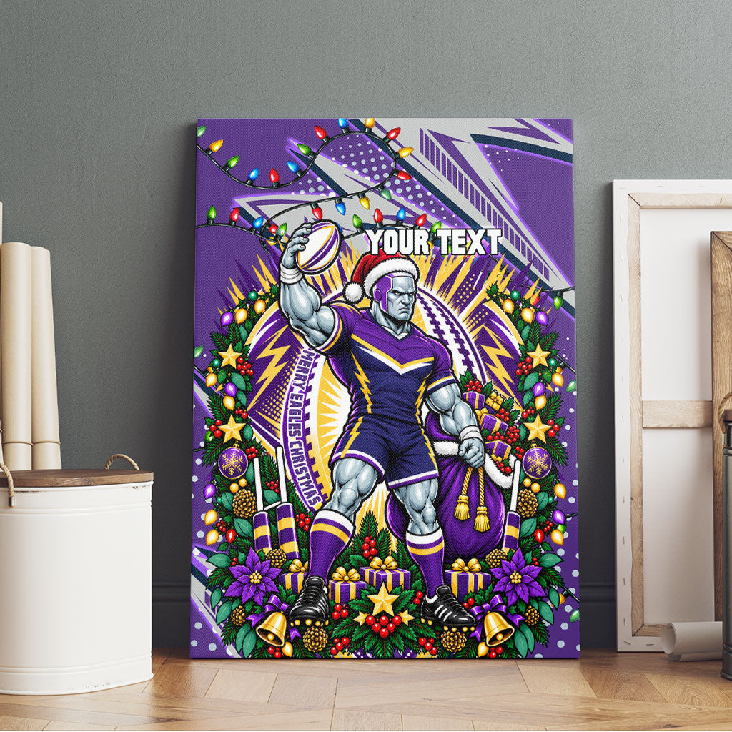 Personalized Melbourne Storm Rugby Christmas Canvas Wall Art Holiday Mascot Graphic Art Festive Lights Bow