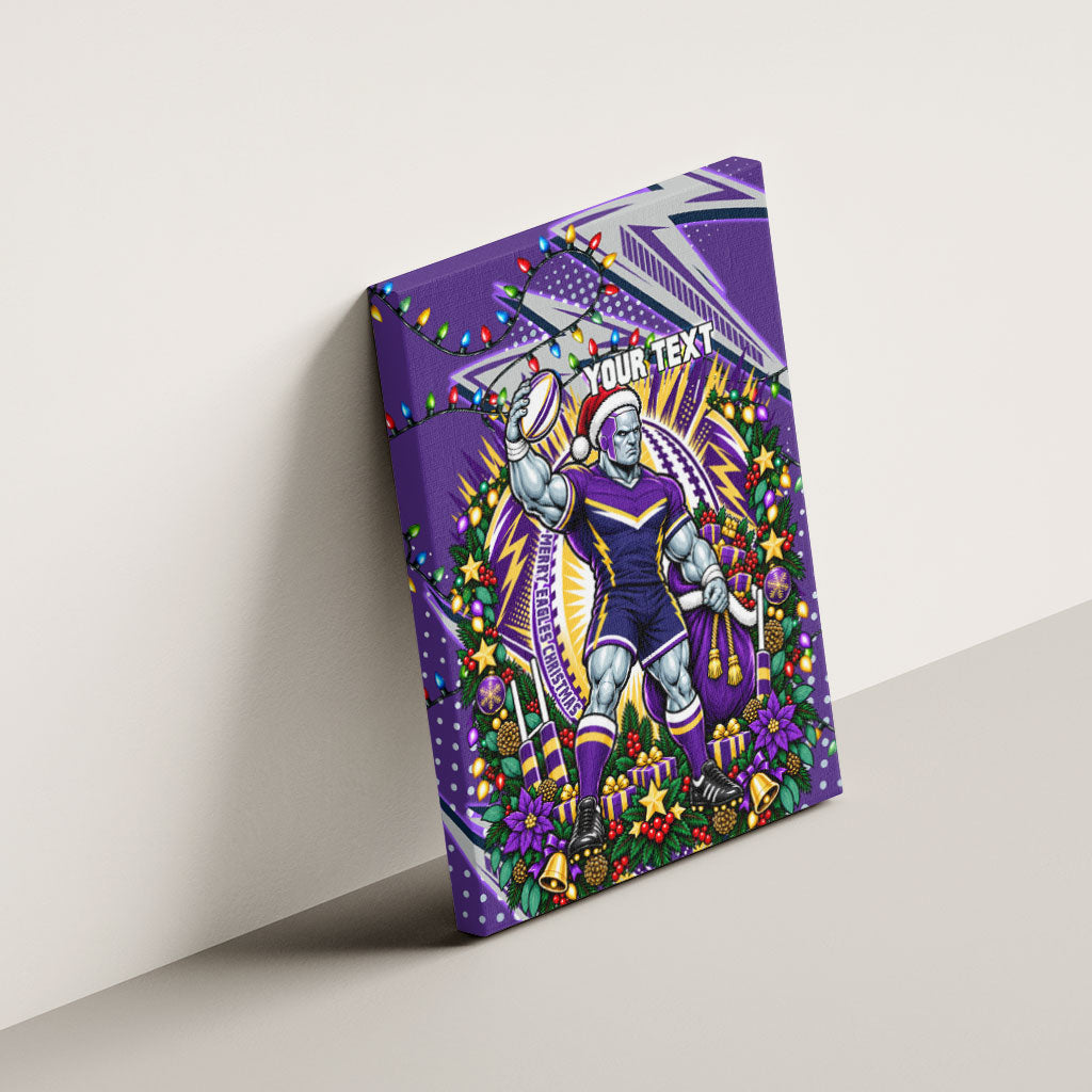 Personalized Melbourne Storm Rugby Christmas Canvas Wall Art Holiday Mascot Graphic Art Festive Lights Bow