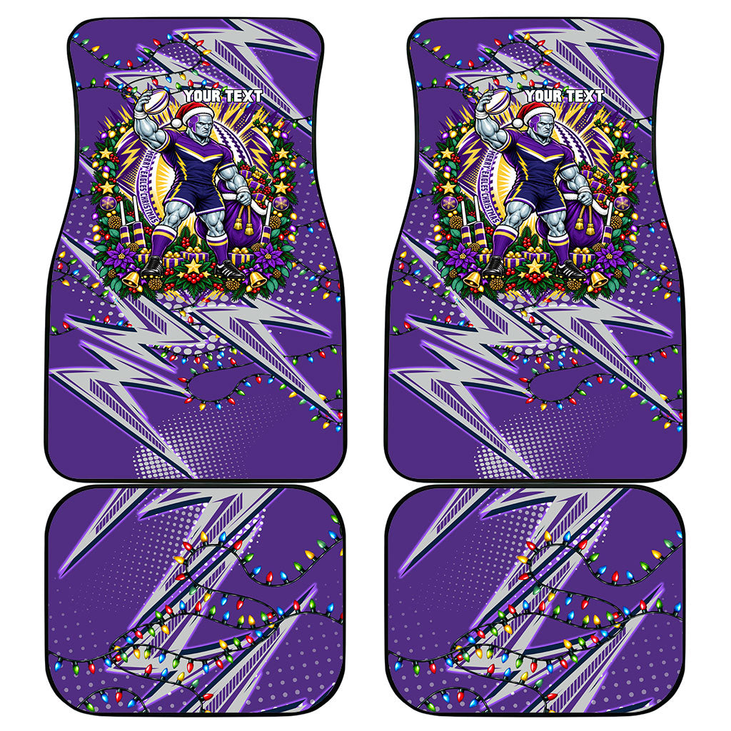 Personalized Melbourne Storm Rugby Christmas Car Mats Holiday Mascot Graphic Art Festive Lights Bow