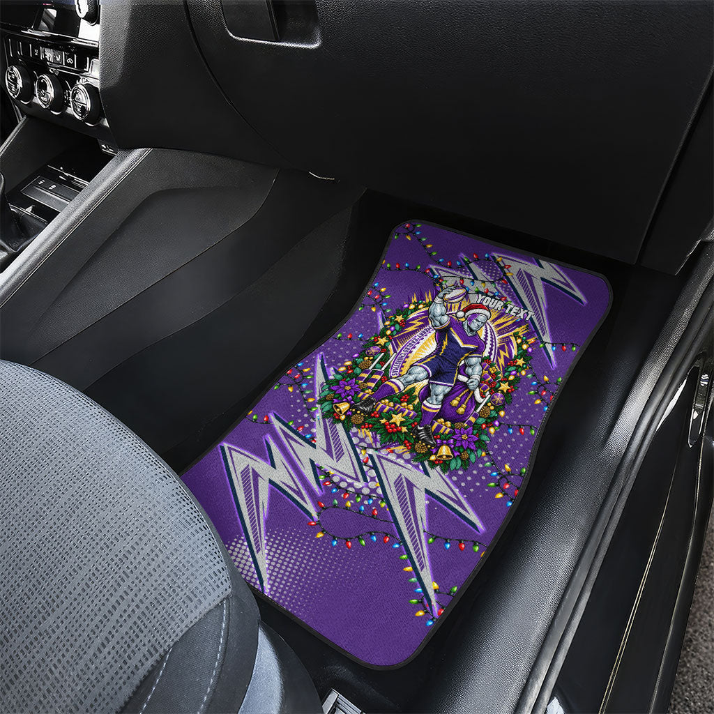 Personalized Melbourne Storm Rugby Christmas Car Mats Holiday Mascot Graphic Art Festive Lights Bow