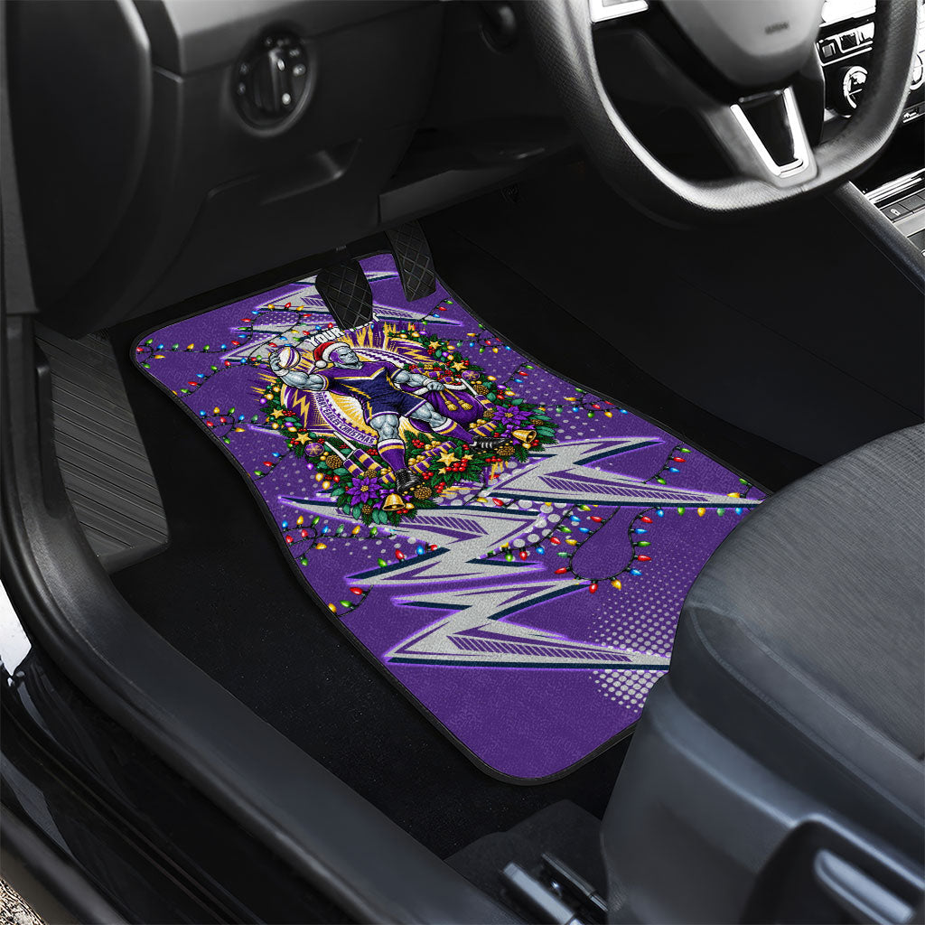 Personalized Melbourne Storm Rugby Christmas Car Mats Holiday Mascot Graphic Art Festive Lights Bow
