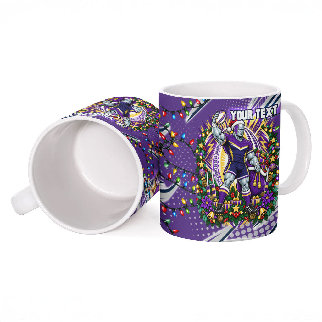 Personalized Melbourne Storm Rugby Christmas Ceramic Mug Holiday Mascot Graphic Art Festive Lights Bow