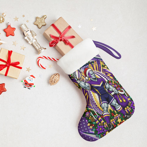 Melbourne Storm Rugby Christmas Stocking Holiday Mascot Graphic Art Festive Lights Bow
